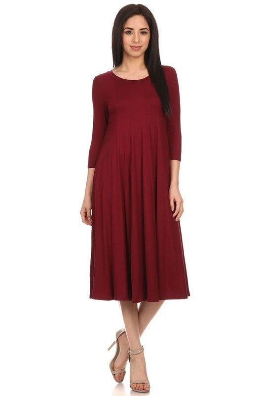 Women's A-Line Jersey Knit Dress with 3/4 Sleeves