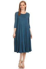 Women's A-Line Jersey Knit Dress with 3/4 Sleeves