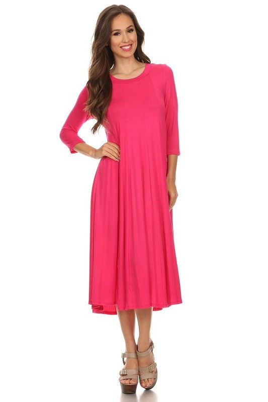 Women's A-Line Jersey Knit Dress with 3/4 Sleeves