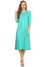 Women's A-Line Jersey Knit Dress with 3/4 Sleeves