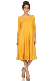 Women's A-Line Jersey Knit Dress with 3/4 Sleeves