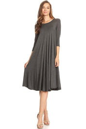 Women's A-Line Jersey Knit Dress with 3/4 Sleeves