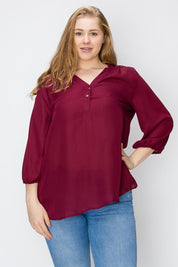 Plus Size V-Neck Solid Blouse