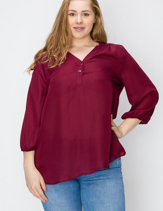 Plus Size V-Neck Solid Blouse