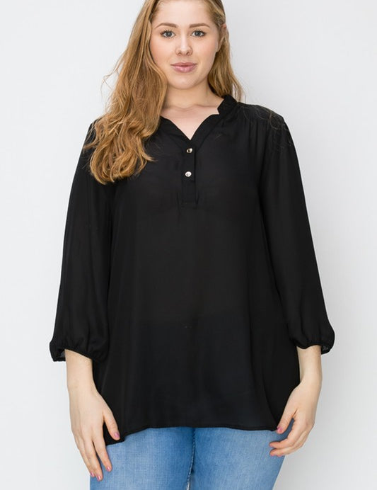 Plus Size V-Neck Solid Blouse