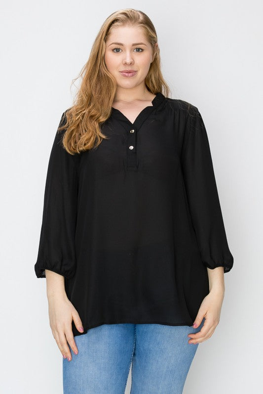 Plus Size V-Neck Solid Blouse