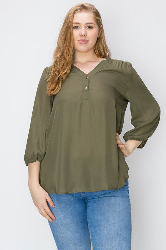 Plus Size V-Neck Solid Blouse