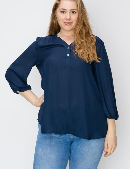 Plus Size V-Neck Solid Blouse