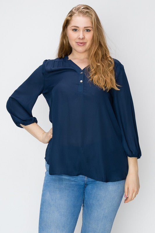 Plus Size V-Neck Solid Blouse