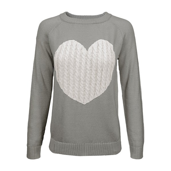 Women's Casual Heart Design Long Sleeve Pullover Sweater