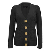 Women's Long Sleeve V-Neck Cable Knit Cardigan with Pockets