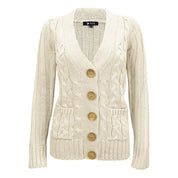 Women's Long Sleeve V-Neck Cable Knit Cardigan with Pockets