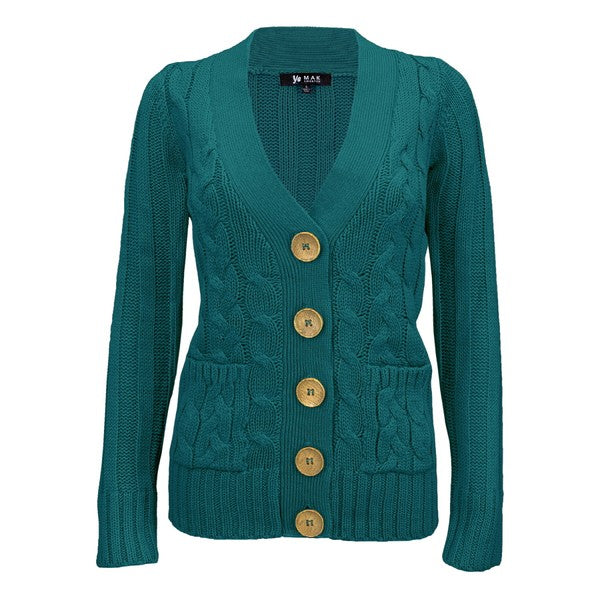 Women's Long Sleeve V-Neck Cable Knit Cardigan with Pockets