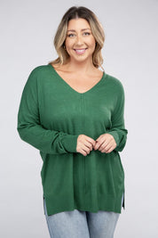 Women's Plus Oversized V-Neck Garment Dyed Sweater