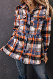 Women's Multicolor Plaid Ruffled Shirt Jacket