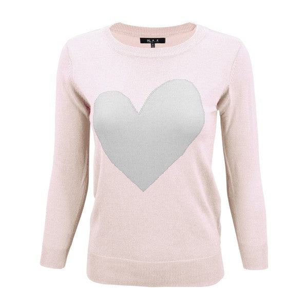 Women's Cozy Distressed Heart Pullover Sweater