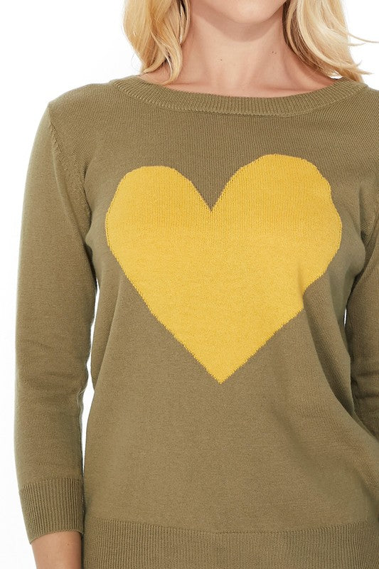 Women's Cozy Distressed Heart Pullover Sweater