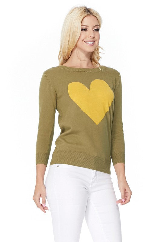 Women's Cozy Distressed Heart Pullover Sweater