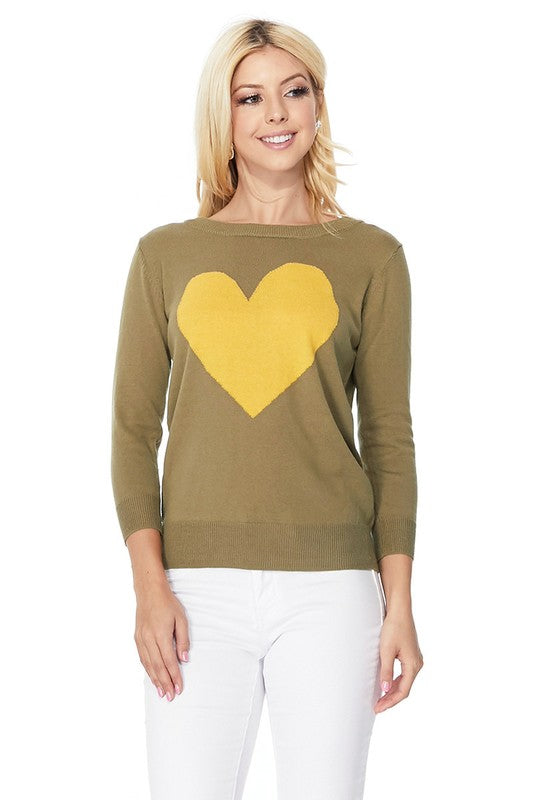 Women's Cozy Distressed Heart Pullover Sweater