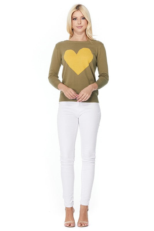 Women's Cozy Distressed Heart Pullover Sweater