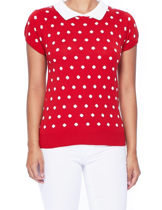 Women's Puffed Cap Sleeve Polka Dot Jacquard Sweater