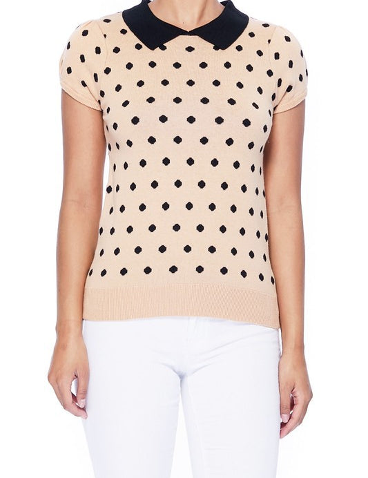 Women's Puffed Cap Sleeve Polka Dot Jacquard Sweater