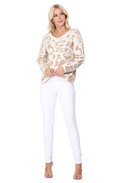 Women's Loose Fit Leopard Jacquard Pullover Sweater