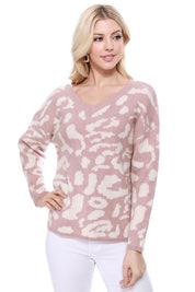 Women's Loose Fit Leopard Jacquard Pullover Sweater