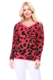 Women's Loose Fit Leopard Jacquard Pullover Sweater