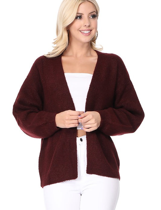 Bubble Bell Sleeve Chunky Open Sweater Cardigan