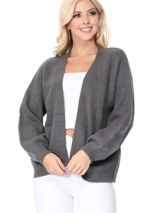 Bubble Bell Sleeve Chunky Open Sweater Cardigan