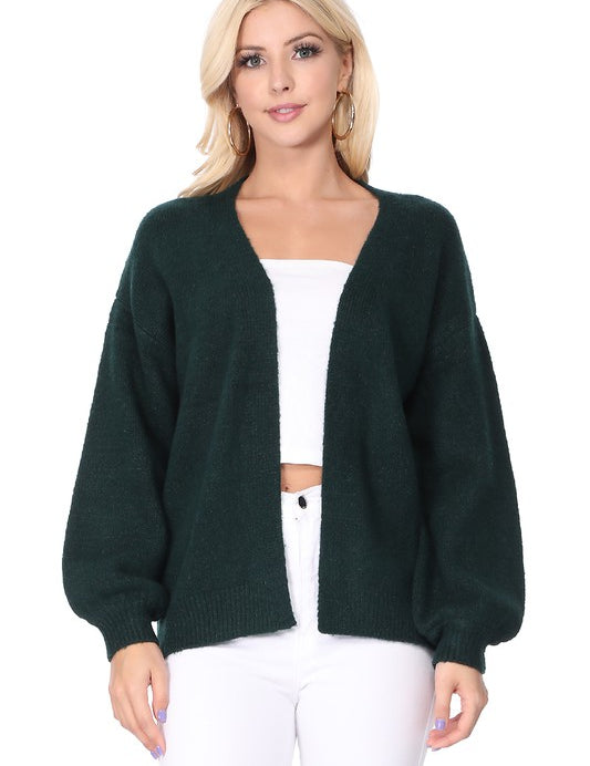 Bubble Bell Sleeve Chunky Open Sweater Cardigan