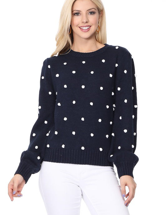 Women's Vintage Pom Pom Crochet Polka Dot Sweater Top