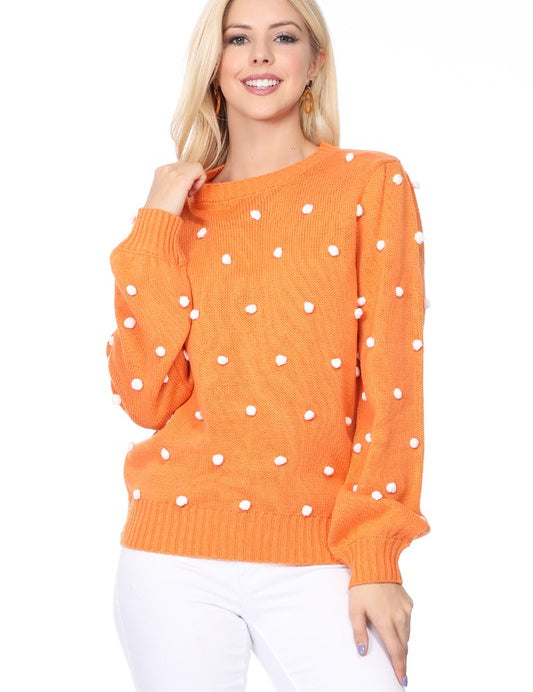 Women's Vintage Pom Pom Crochet Polka Dot Sweater Top