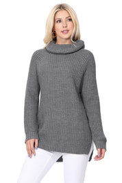 Women's Oversized Waffle Knit Turtleneck Tunic Sweater