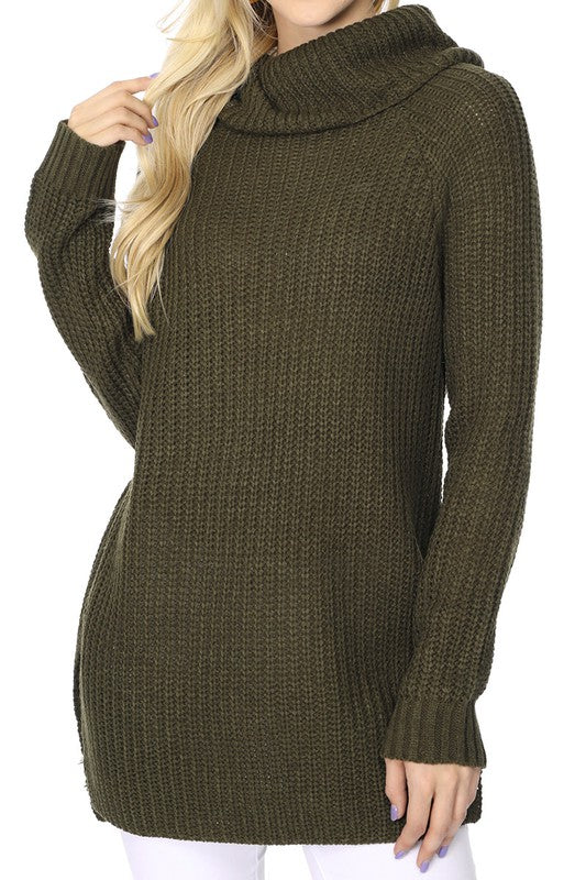 Women's Oversized Waffle Knit Turtleneck Tunic Sweater