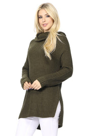 Women's Oversized Waffle Knit Turtleneck Tunic Sweater