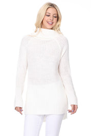 Women's Oversized Waffle Knit Turtleneck Tunic Sweater