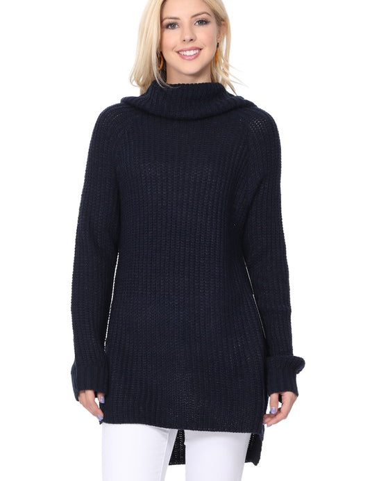 Women's Oversized Waffle Knit Turtleneck Tunic Sweater