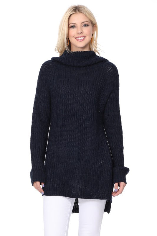 Women's Oversized Waffle Knit Turtleneck Tunic Sweater