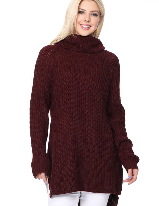 Women's Oversized Waffle Knit Turtleneck Tunic Sweater