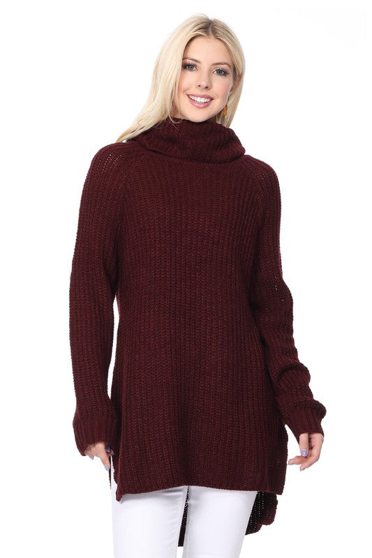 Women's Oversized Waffle Knit Turtleneck Tunic Sweater