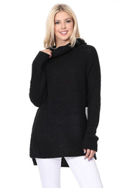 Women's Oversized Waffle Knit Turtleneck Tunic Sweater