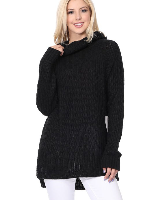 Women's Oversized Waffle Knit Turtleneck Tunic Sweater