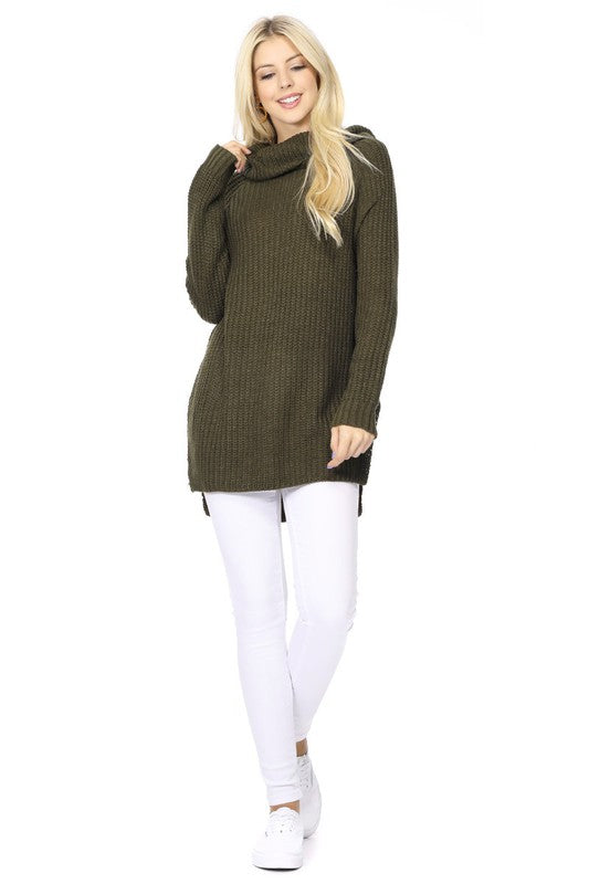 Women's Oversized Waffle Knit Turtleneck Tunic Sweater