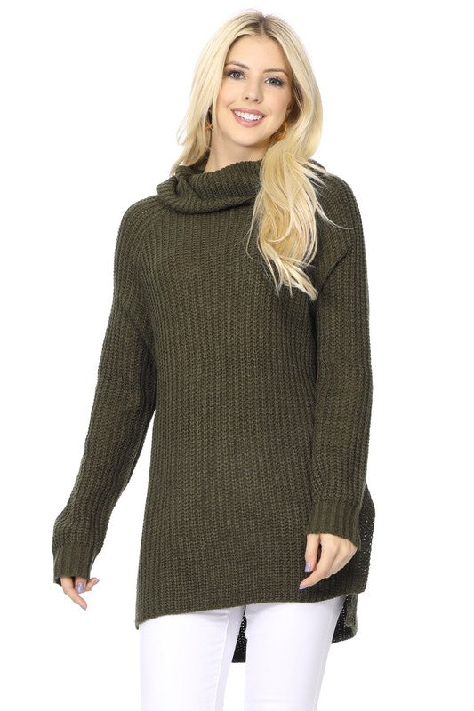 Women's Oversized Waffle Knit Turtleneck Tunic Sweater