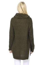 Women's Oversized Waffle Knit Turtleneck Tunic Sweater