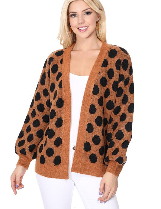 Women's Oversized Polka Dot Jacquard Sweater Cardigan