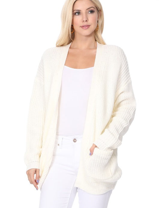 Chunky Waffle Knit Open Front Sweater Cardigan