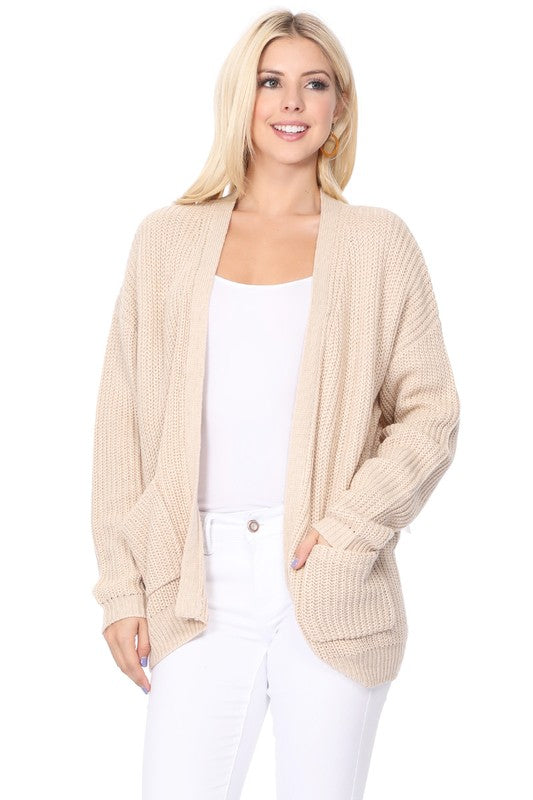 Women's Oversized Waffle Knit Open Front Cardigan